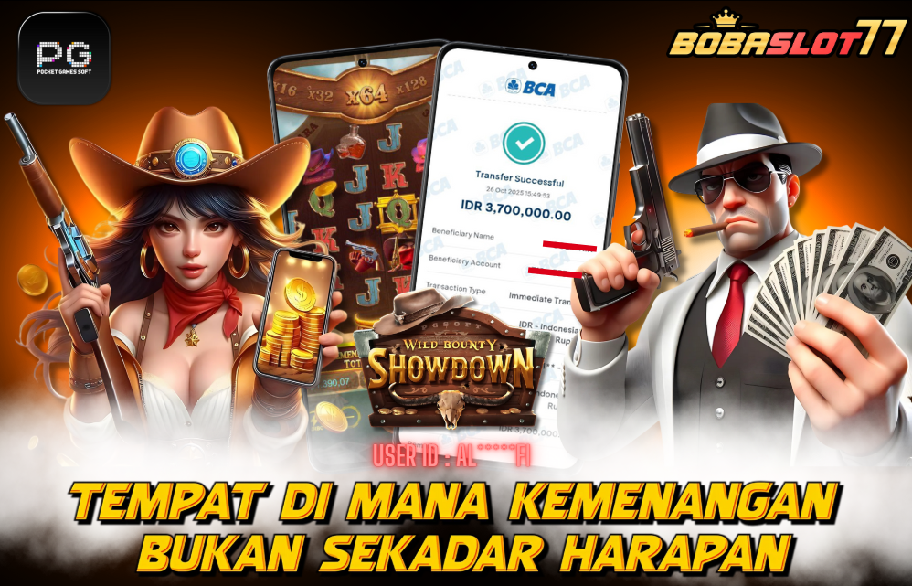 Selamat kepada user id : al*****fi Wede Rp 3.700.000 di Game WILD BOUNTY SHOWDOWN PG SOFT Cair Gk Sampe 1 Menit! Menang Mudah di Bobaslot77